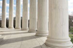 The pillars or columns surrounding the Thomas Jefferson Memorial in Washington D.C.